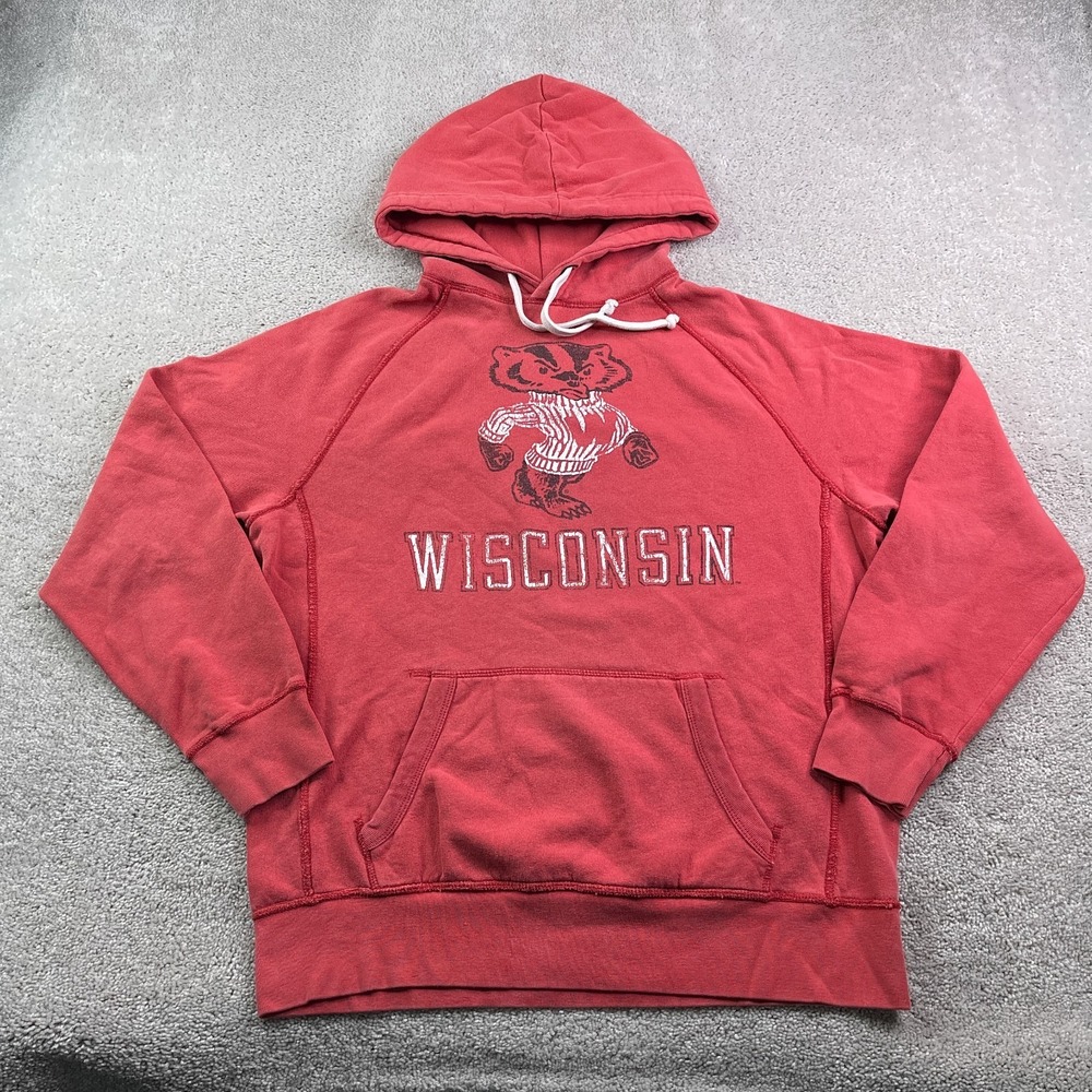 Wisconsin Badgers Hoodie Mens Large Red College Vault Mascot Logo Sweatshirt